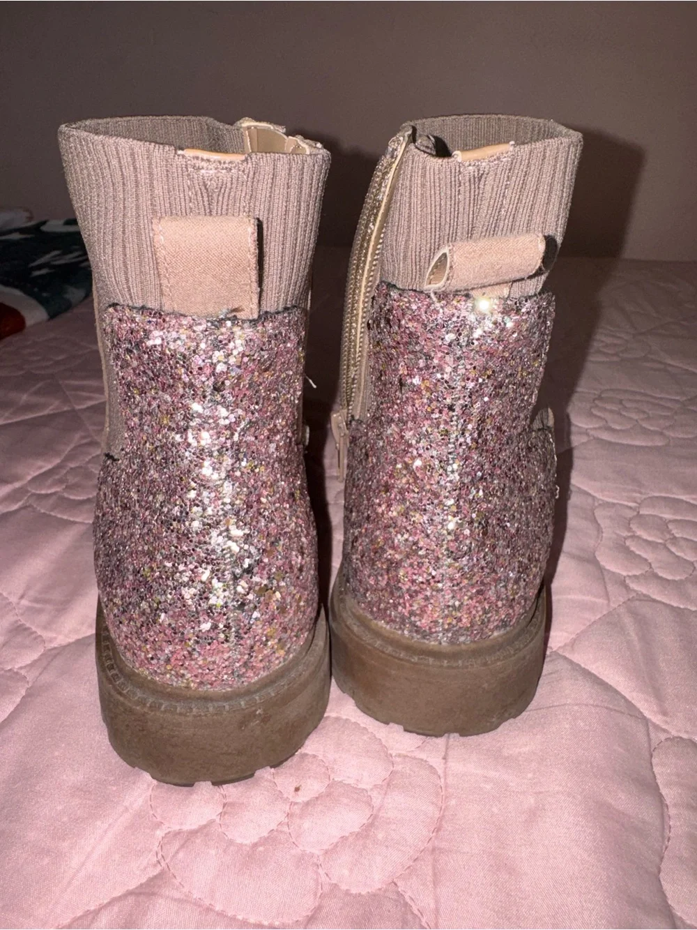 Steve Madden Taupe Suede Ankle Boots with Knit Cuff & Glitter Panel